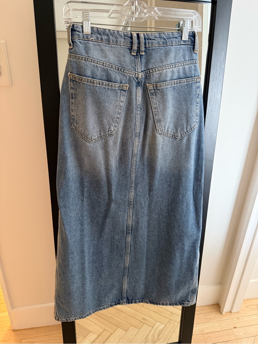 Mango Light Blue Denim Midi Skirt with Front Slit - Picture 3 of 6
